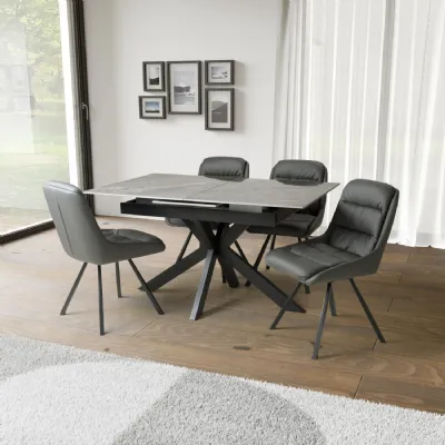 Grey Marble Effect 1.6m Extending Dining Table Set 4 Chairs