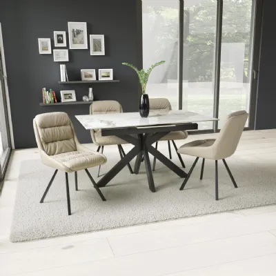 White Marble Effect 1.6m Extending Dining Table 4 Chairs