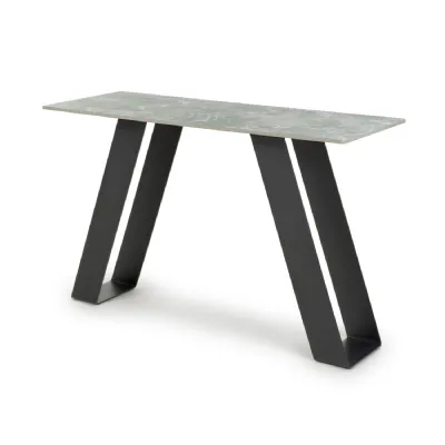 Green and Grey Marble Effect Console Table Metal Base