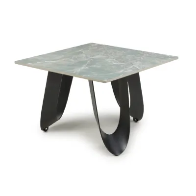 Green Marble Effect Top Square End Table Geometric Base