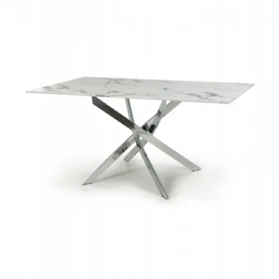 White Ceramic Top 160cm Dining Table Chrome Metal Legs