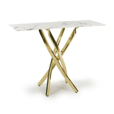 White and Grey Marble Effect Console Table Golden Legs