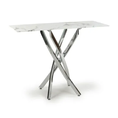 White Marble Effect Console Table Chrome Metal Legs