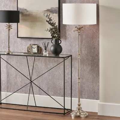 Nickel Metal Palm Tree Floor Lamp Ivory Cylinder Lampshade