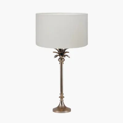 Trafalgar Gold Metal Palm Tree Table Lamp Base with Henry 35cm White Handloom Cylinder Lampshade