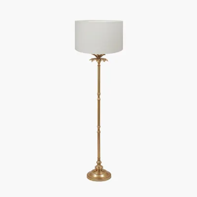 Trafalgar Gold Metal Palm Tree Floor Lamp Base with Henry 45cm White Handloom Cylinder Lampshade