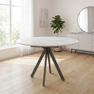 White Marble Effect 120cm Round Dining Table Spin Extension