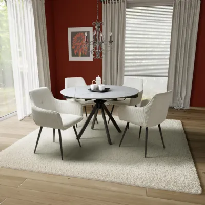 White Marble Effect 1.2m Round Dining Set 4 White Chairs