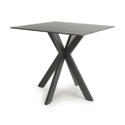 Grey Ceramic Small 80cm Dining Table Black Metal X Base