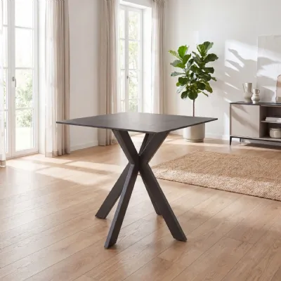 Grey Marble Effect Top Dining Table X Shaped Legs