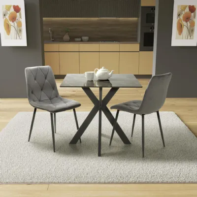 Grey Marble Effect 80cm Dining Set with 2 Grey Chairs