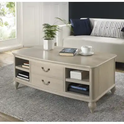 Chalked Oak Rectangular Coffee Table with 2 Drawers