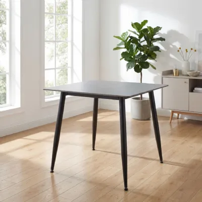 Grey Marble Effect Top Square Small Dining Table Metal Legs