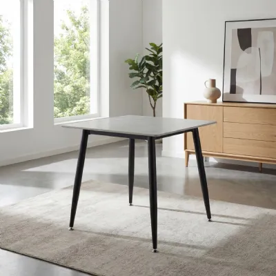 White Marble Effect Top Square Small Dining Table Metal Legs