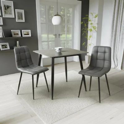 Grey Marble Effect 80cm Dining Table Set with 2 Grey Chairs