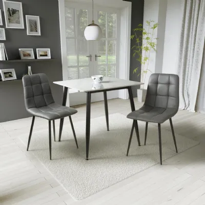 White Marble Effect 80cm Dining Table Set with 2 Grey Chairs