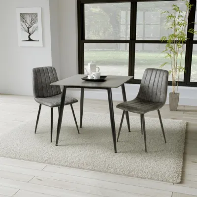 Grey Marble Effect 80cm Small Dining Table Set 2 Grey Chairs