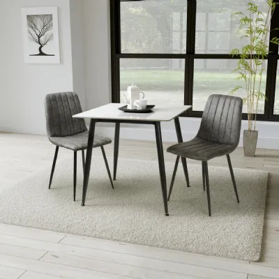 White Marble Effect 80cm Small Dining Table Set 2 Grey Chair