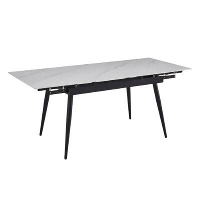 White Ceramic Large Extending Dining Table Metal Legs 180cm