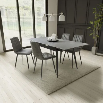 Grey Marble Effect Top Extending Dining Set 4 Grey Chairs