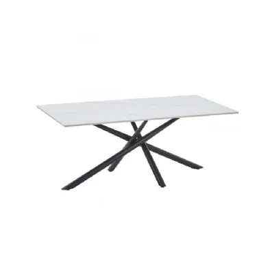 White Ceramic Top Rectangular Coffee Table Black Metal Legs