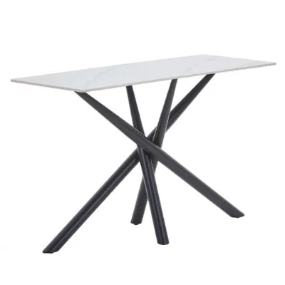 White Ceramic Top Large Console Table with Black Metal Legs