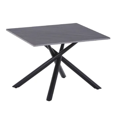 Grey Ceramic Square End Lamp Table with Black Metal Legs