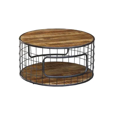 Industrial Round Mango Wood and Metal Large Coffee Table
