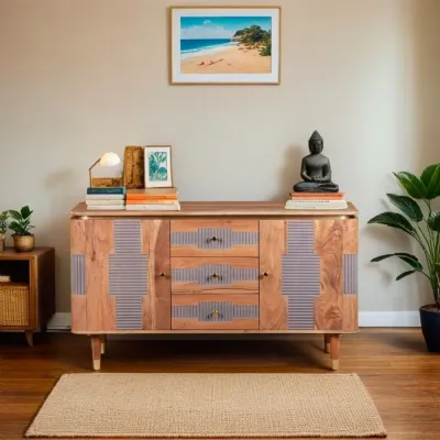 Natural Wood 2 Door 3 Drawer Sideboard Lacquered Finish