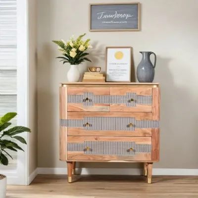 Natural and Grey Wood Lacquered 2 Over 2 Chest of Drawers