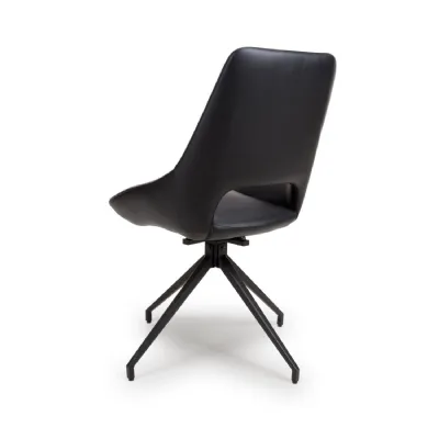 Retro Black Leather Swivel Dining Chair Black Metal Legs