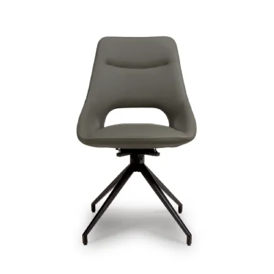 Retro Grey Leather Effect Swivel Dining Chair