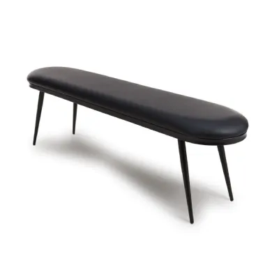 Black Leather Effect Dining Bench Matt Black Metal Legs