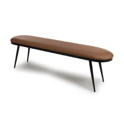 Tan Brown Leather Effect Dining Bench Matt Black Metal Legs