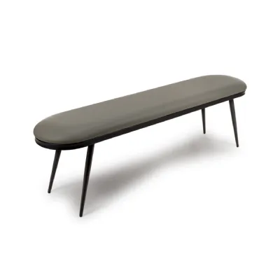 Grey Leather Effect Dining Bench Matt Black Metal Legs