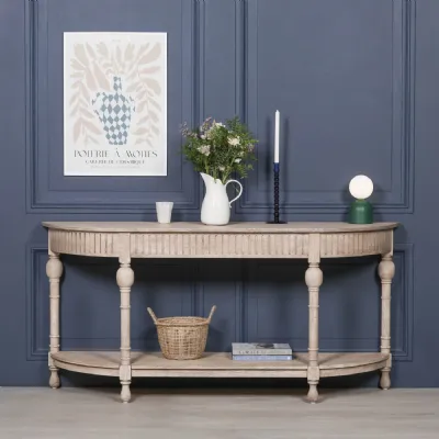 Natural Wood Demi Lune Curved Console Table
