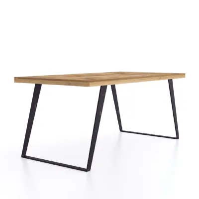 Industrial Natural Mango Wood Parquet Top Large Dining Table with Black Metal Legs