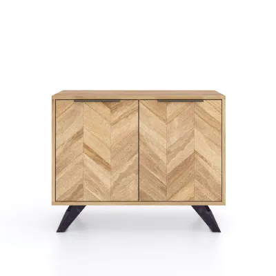Modern Natural Mango Wood 2 Door Sideboard with Black Metal Legs