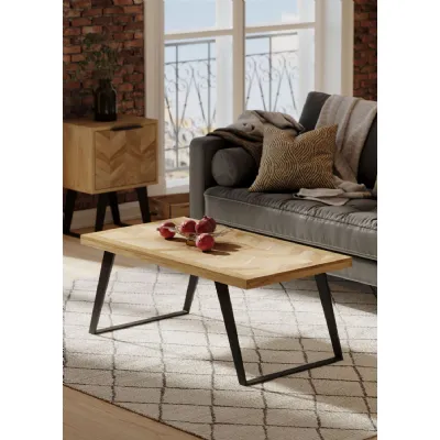 Industrial Natural Mango Wood Parquet Coffee Table