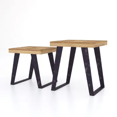 Industrial Mango Wood Herringbone Nest of 2 Tables