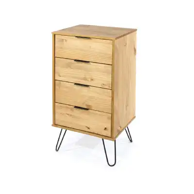 Augusta Industrial Solid Pinewood Narrow Chest 4 Drawer in Wax Finish 45cm Wide