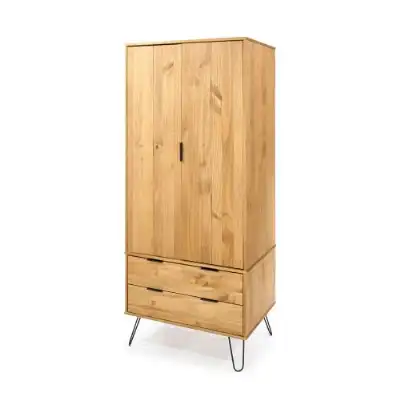 Pine 2 Door Double Wardrobe Hairpin Metal Legs
