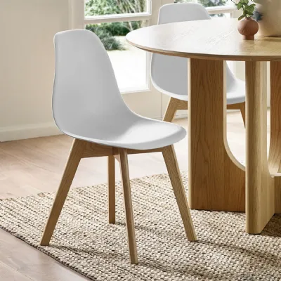 Set Of 2 Agatha White Plastic Dining Chair With Wooden Legs