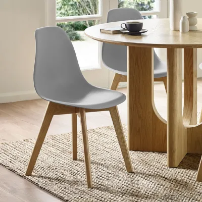 Set Of 2 Agatha Grey Plastic Dining Chair With Wooden Legs
