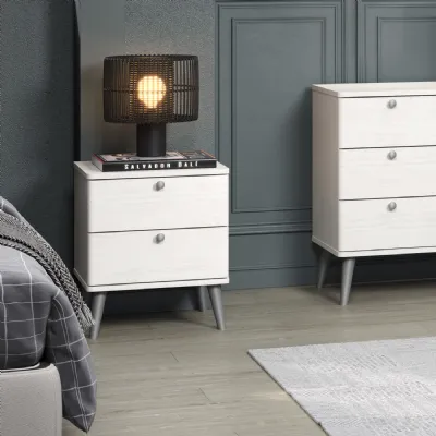 White Wood 2 Drawer Bedside Cabinet Silver Legs