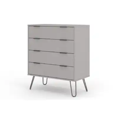 Modern Classy Wide Grey 4 Pull Up Drawer Bedroom Chest With Hair Pin Legs 90.3x76.5cm