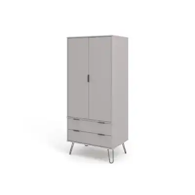 Industrial 2 Door 2 Drawer Grey Driftwood Wardrobe in Wood Grain Textured Finish
