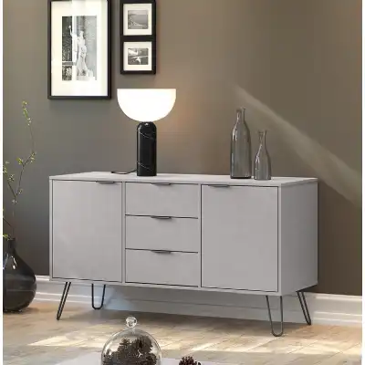 Light Grey Sideboard on Hairpin Metal Legs 130cm Wide 2 Doors 3 Drawers