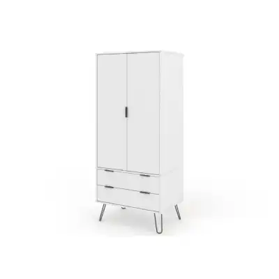 Large White Painted 2 Drawer 2 Door Double Bedroom Wardrobe Hairpin Legs 176cm Tall