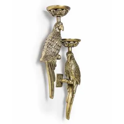 Pair Of Large Antique Gold Metal Parrot Wall Sconces